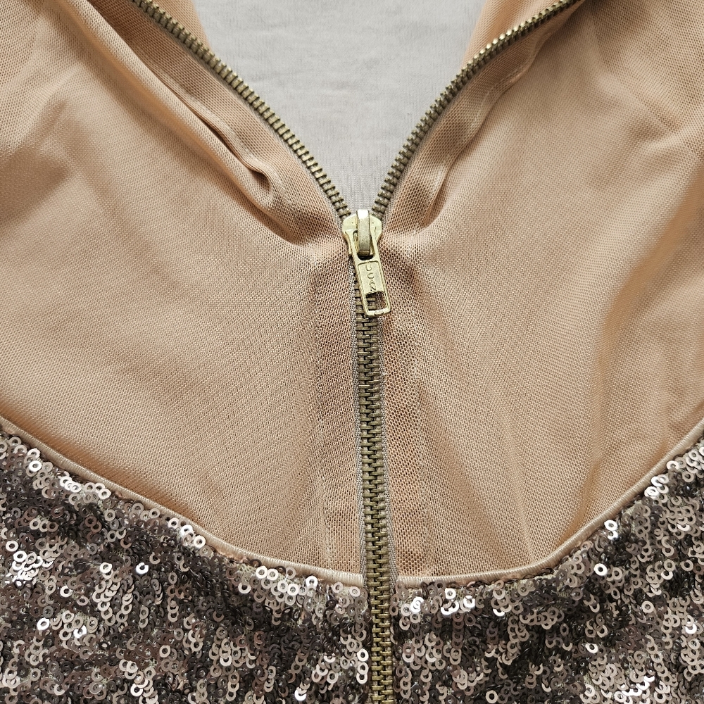 NWT Dress the Population Champagne Gold Glam Sequin Sexy Cut Out Mesh Bodycon XS - Picture 5 of 6